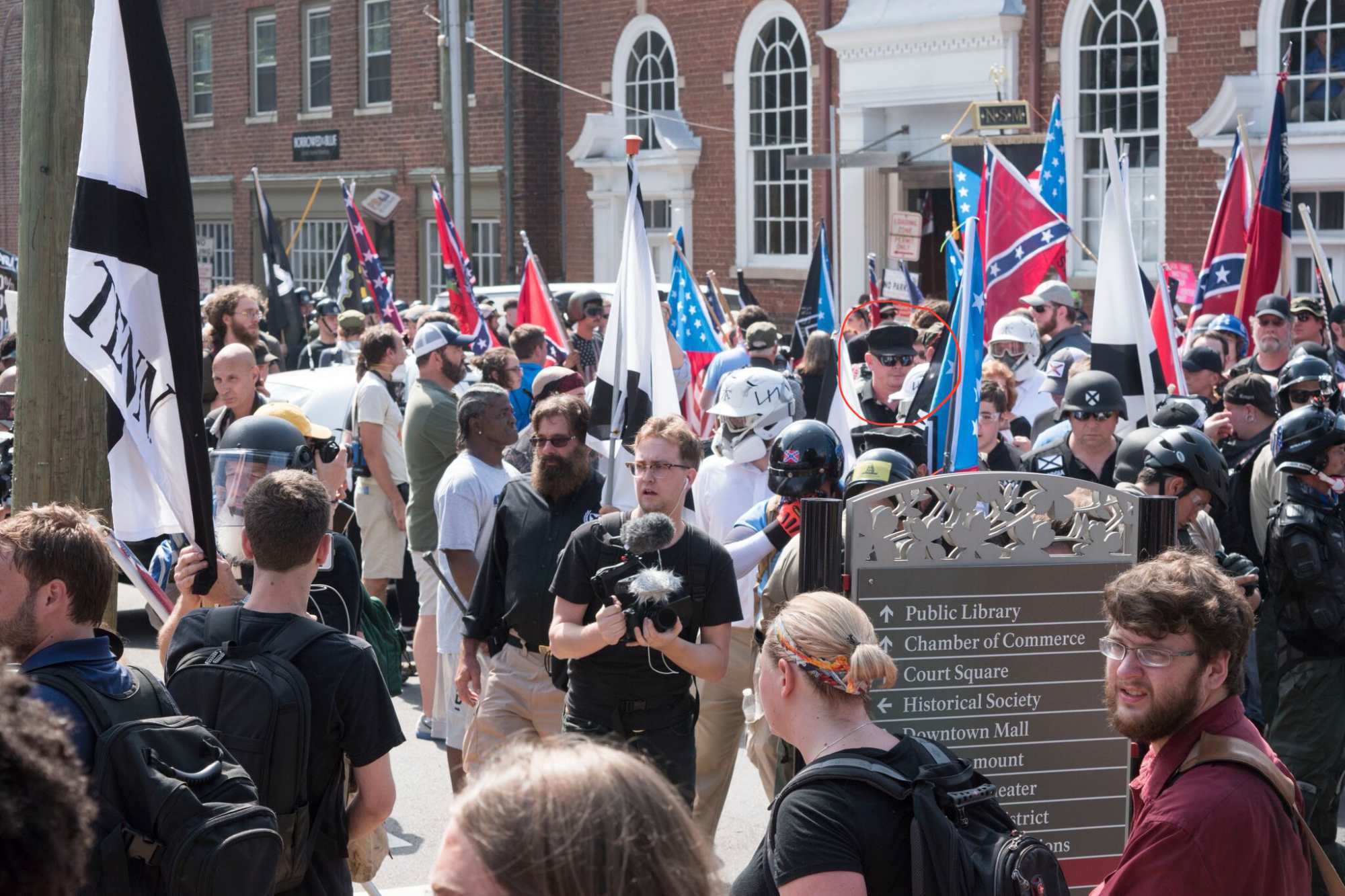 White supremacists march near the library in Charlottesville, Virginia. Photo courtesy of the Southern Poverty Law Center.