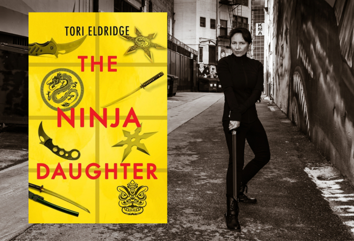 The Ninja Daughter cover and author in ninja pose