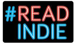 #READINDIES Square logo with “#” and “INDIE” in neon blue and “READ” in neon red.