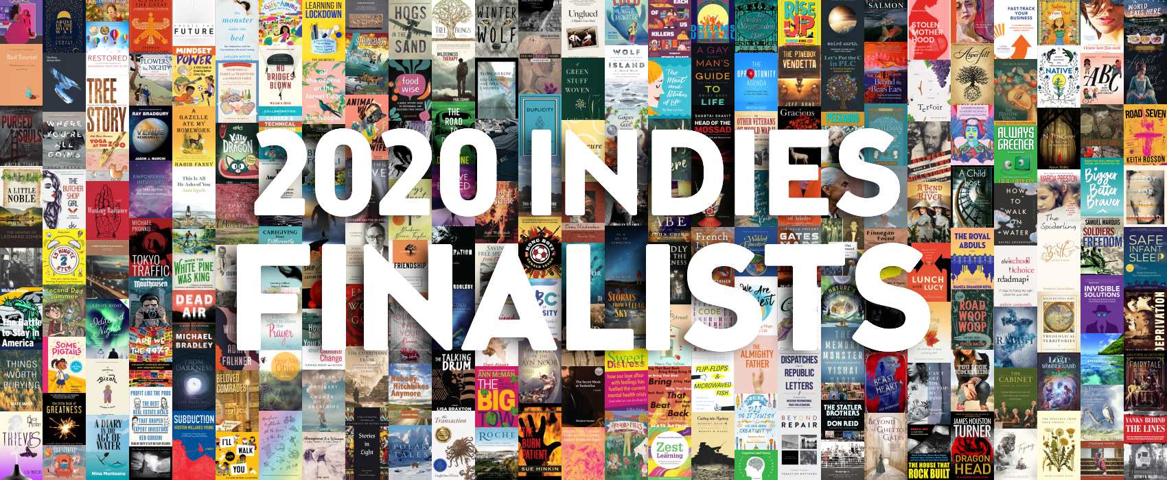 “2020 INDIES Finalists” on top of collage of covers of books that are 2020 INDIES Finalists.