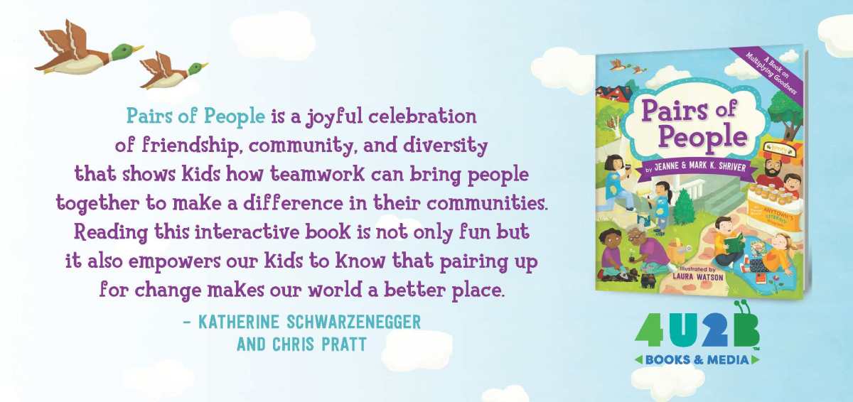 Pairs of People is a joyful celebration of friendship, community, and diversity that shows kids how teamwork can bring people together to make a difference in their communities. Reading this interactive book is not only fun but it also empowers our kids to know that pairing up for change makes our world a better place.-Katherine Schwarzenegger and Chris Pratt